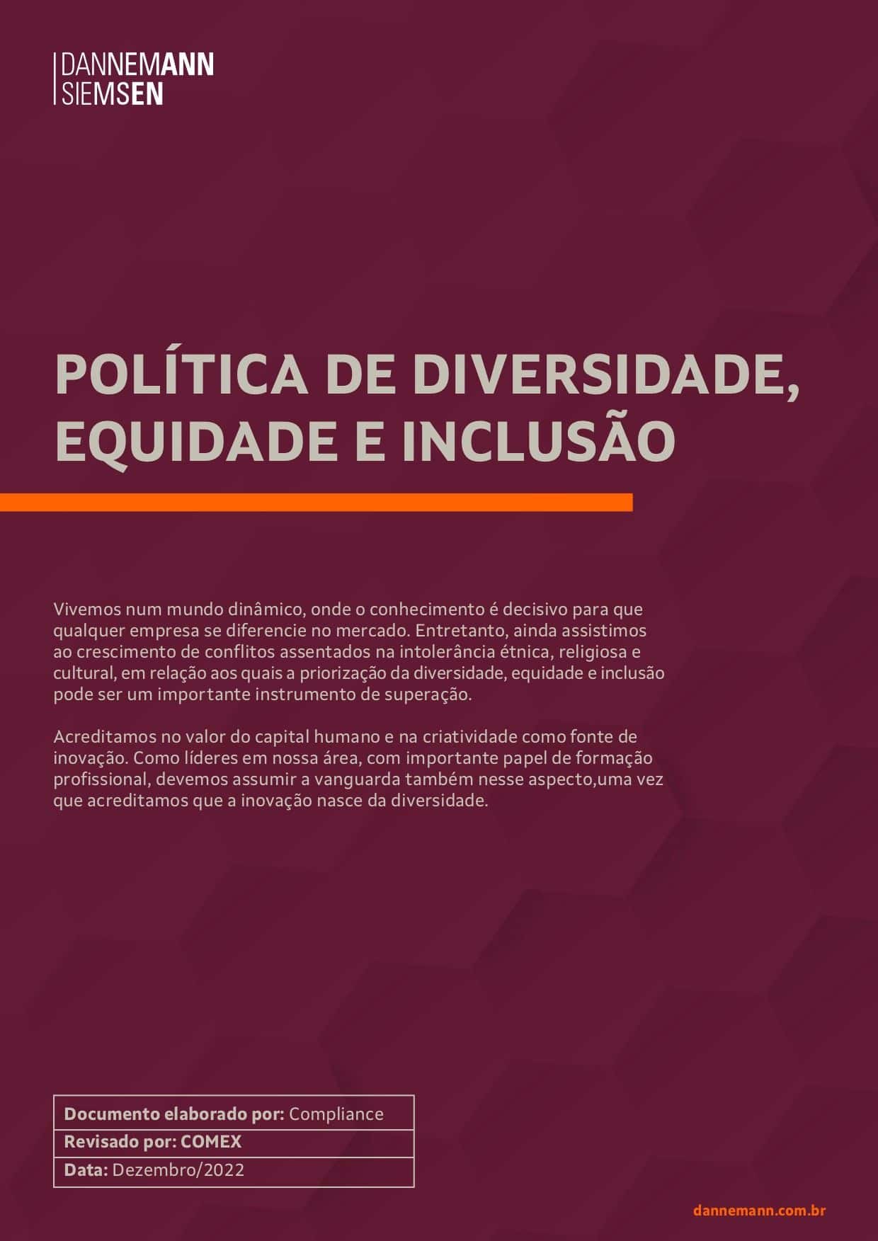 Política de Diversidade, Equidade e Inclusão